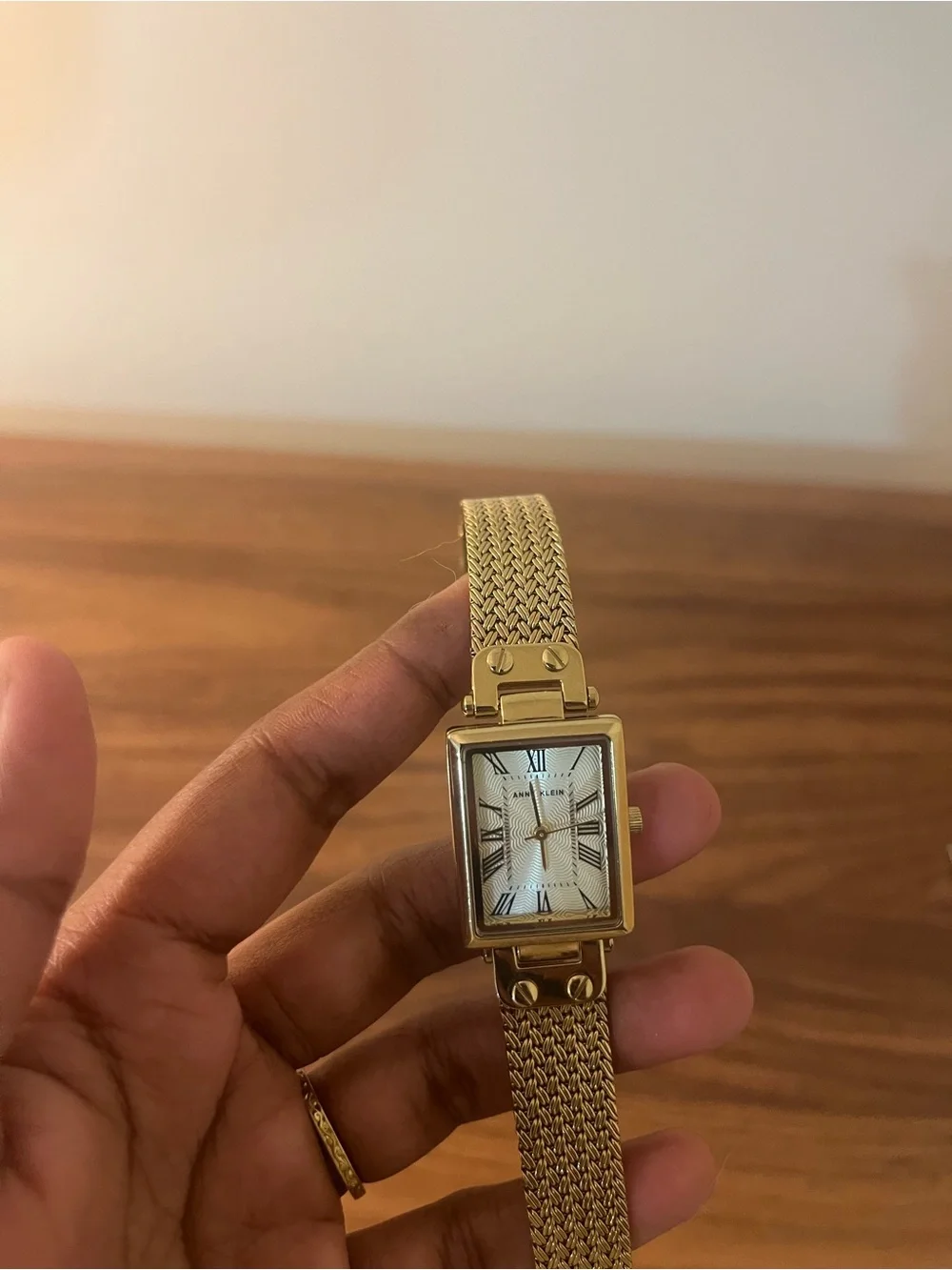 Anne Klein Gold-Tone Rectangular Mesh Bracelet Watch